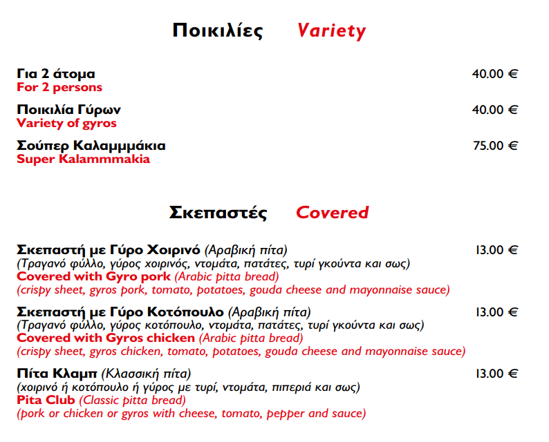 Varieties & Covered Menu